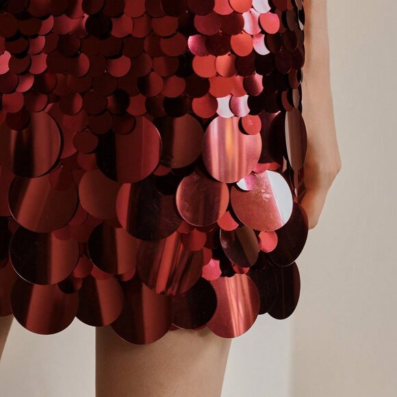 Burgundy Elegant Women's Sequin Party Mini Skirt - Picture 4 of 5